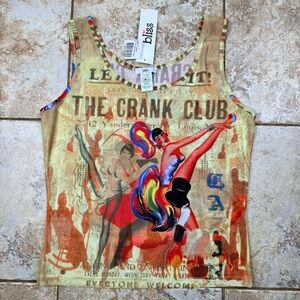 Vintage Y2K Ladies Graphic Print Sleeveless Tank Top by Bliss Size Large